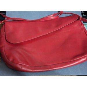 AKK Tiger Red Leather Crossbody Purse 11L x 7.5T x 1.5W  18in Strap Drop 1980s